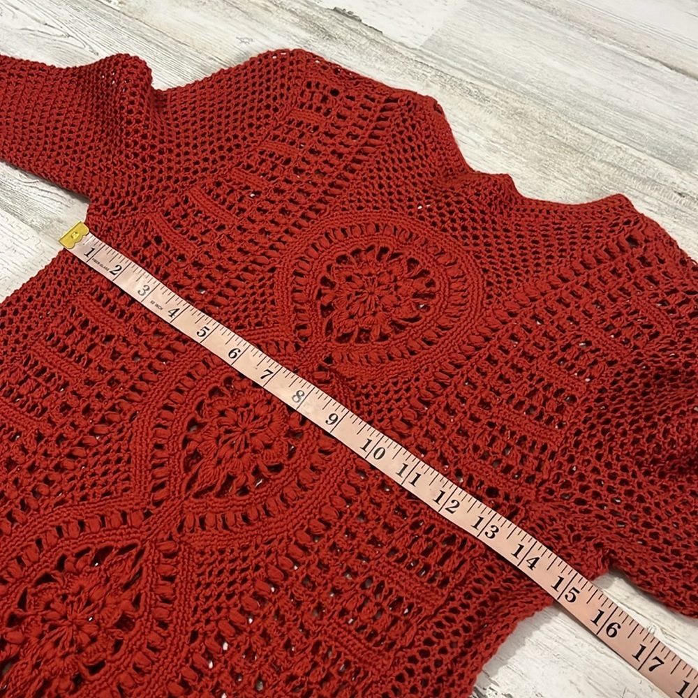 Free People Rosalind Burnt Orange Crochet Long Sleeve Dress Size Small - Picture 7 of 8